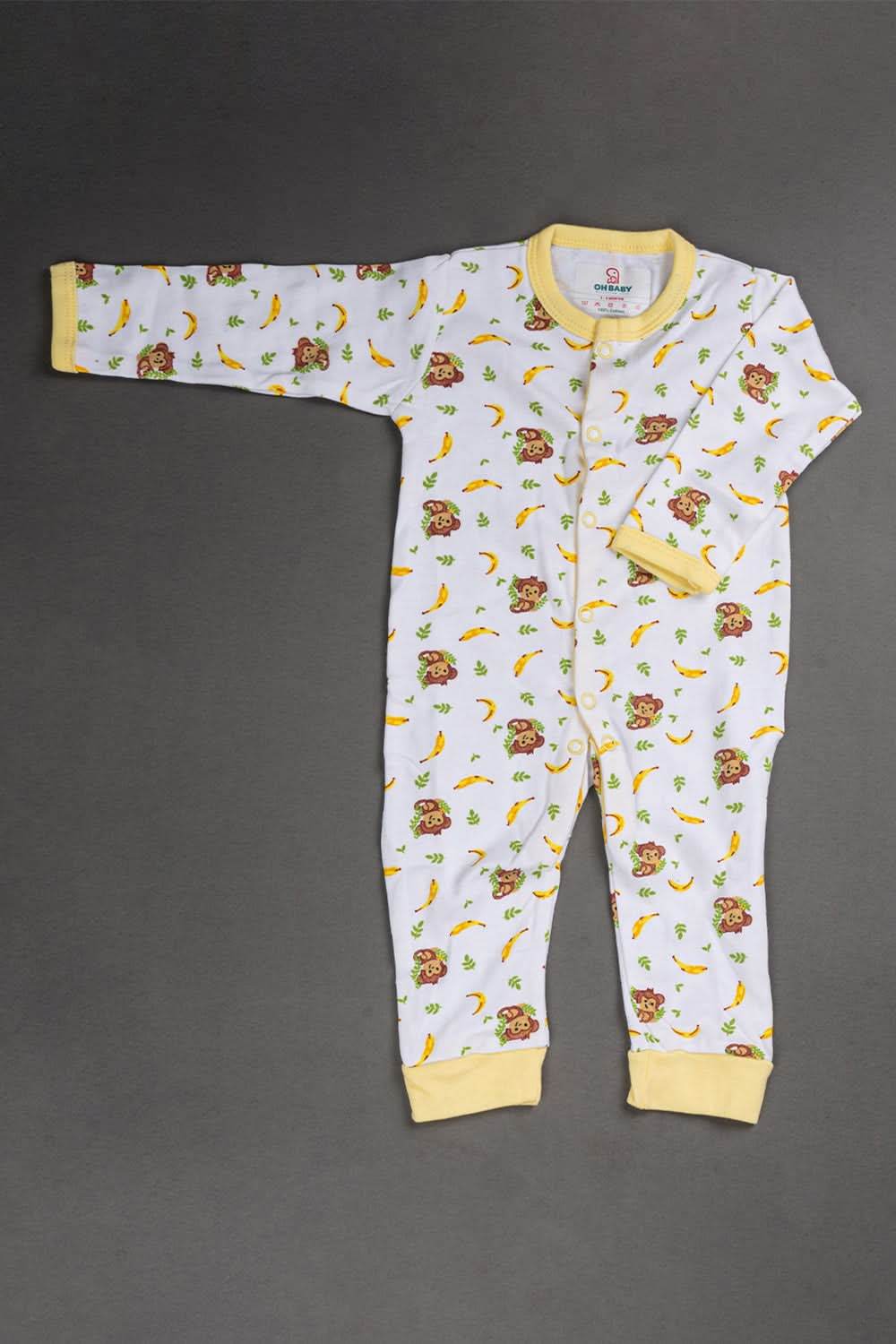 Oh Baby Cotton Interlock Knit Animal Print Body Suit Pack Of - 2 - Yellow & Assorted - S203 - Naidu Hall Family Store