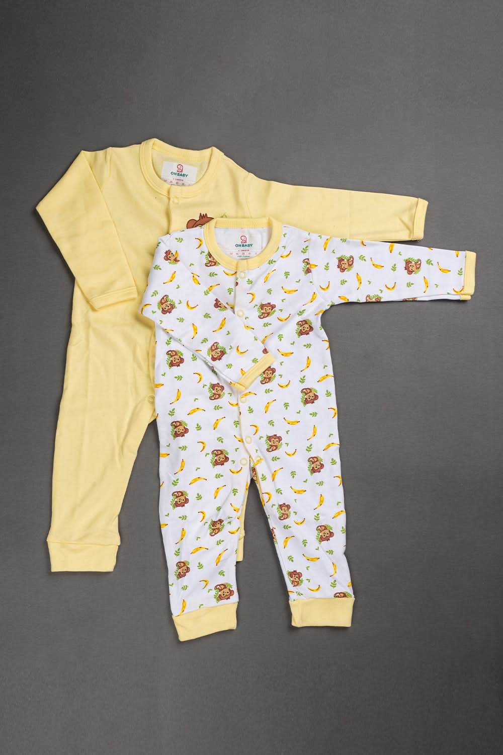 Oh Baby Cotton Interlock Knit Animal Print Body Suit Pack Of - 2 - Yellow & Assorted - S203 - Naidu Hall Family Store