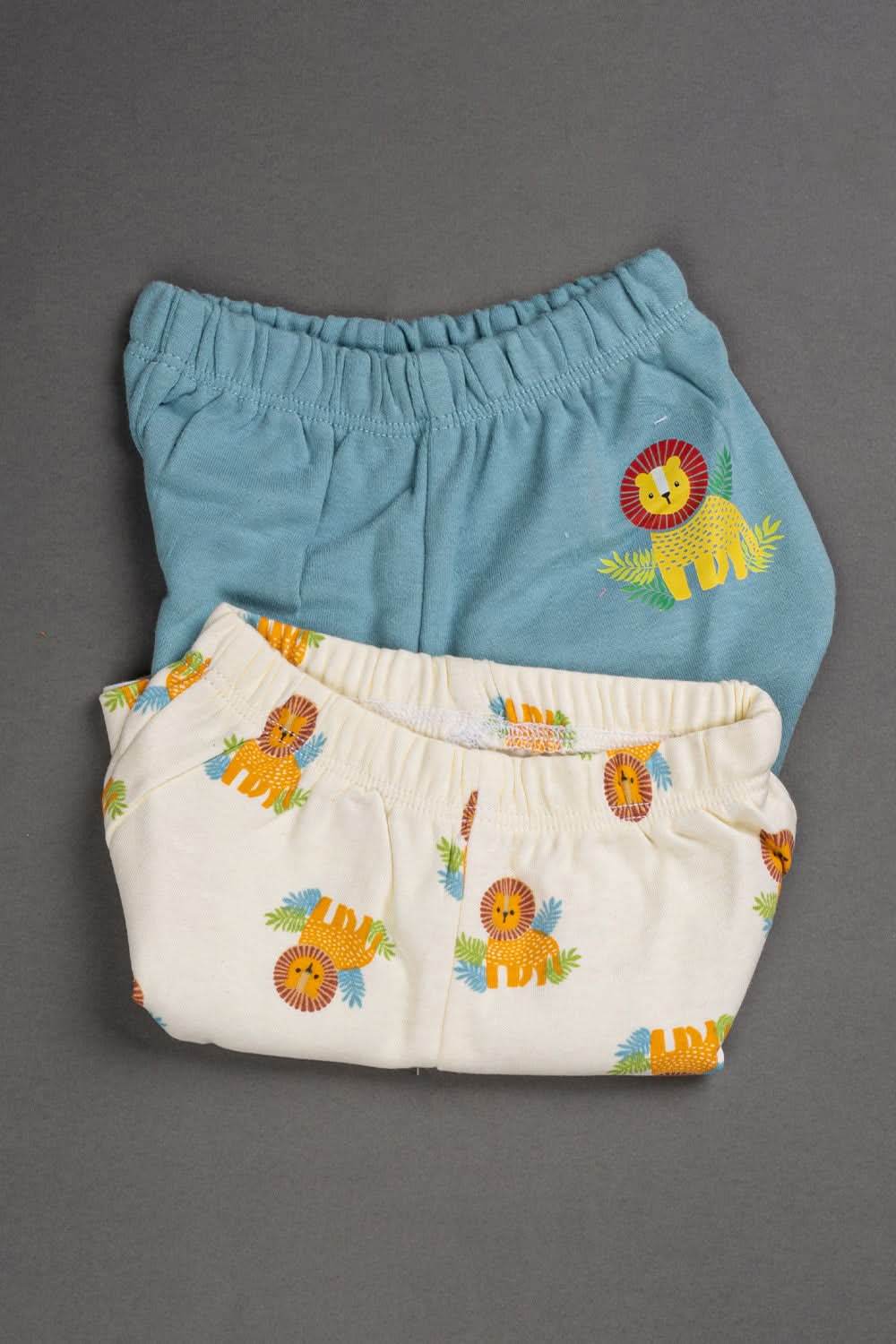 Oh Baby Cotton Interlock Knit Animal Print Shorts Pack Of - 2 - Blue & Assorted - R202 - Naidu Hall Family Store