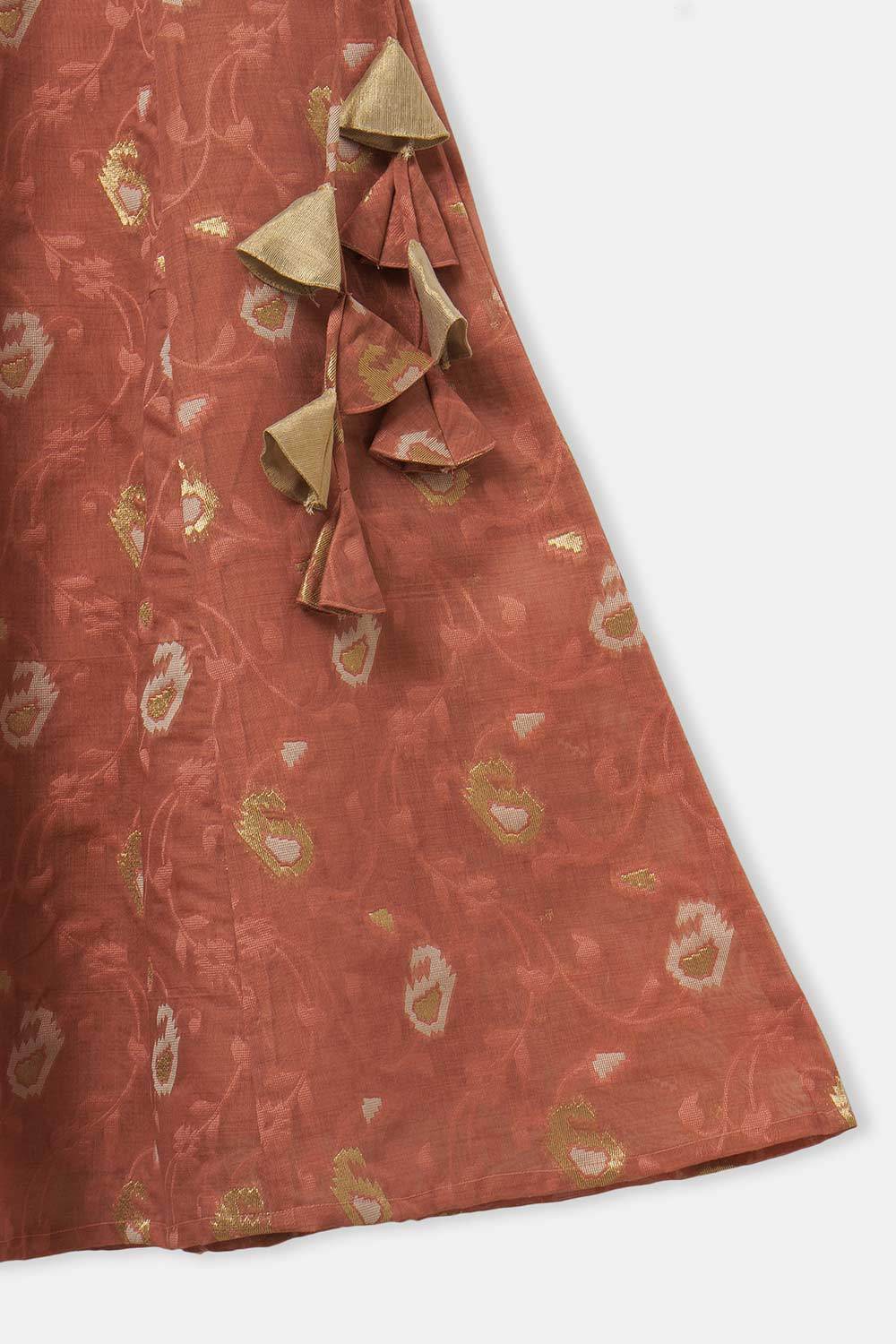 Chittythalli Girls’ Ethnic Pavadai Set – Sleeveless V-Neck Top with Flared Kali Skirt & Tassel Detailing - Peach - PS60 - Naidu Hall Family Store