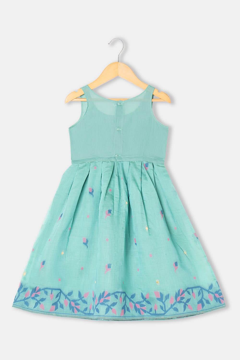 Chittythalli Girls Pavadai Set Cotton Blend with Sweetheart Neckline & Box Pleat Skirt- Sky Blue - PS75 - Naidu Hall Family Store