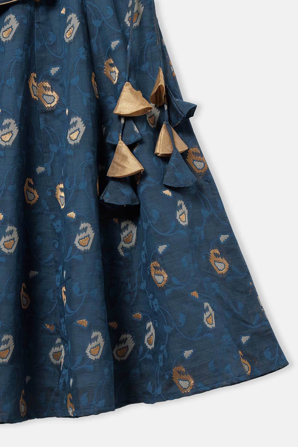 Chittythalli Girls’ Ethnic Pavadai Set – Sleeveless V-Neck Top with Flared Kali Skirt & Tassel Detailing - Navy Blue - PS60 - Naidu Hall Family Store