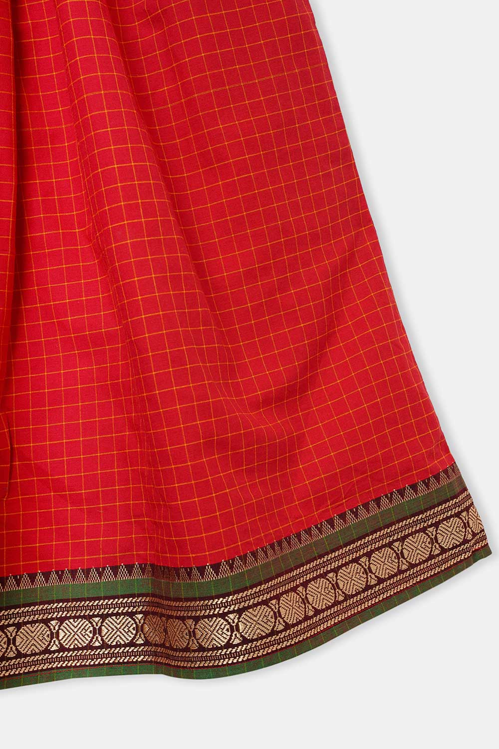 Chittythalli Girls Pavadai Set Cotton Ethnic Wear Mirror Work Puff Sleeve Top with Box Pleated Skirt- Red - PS88