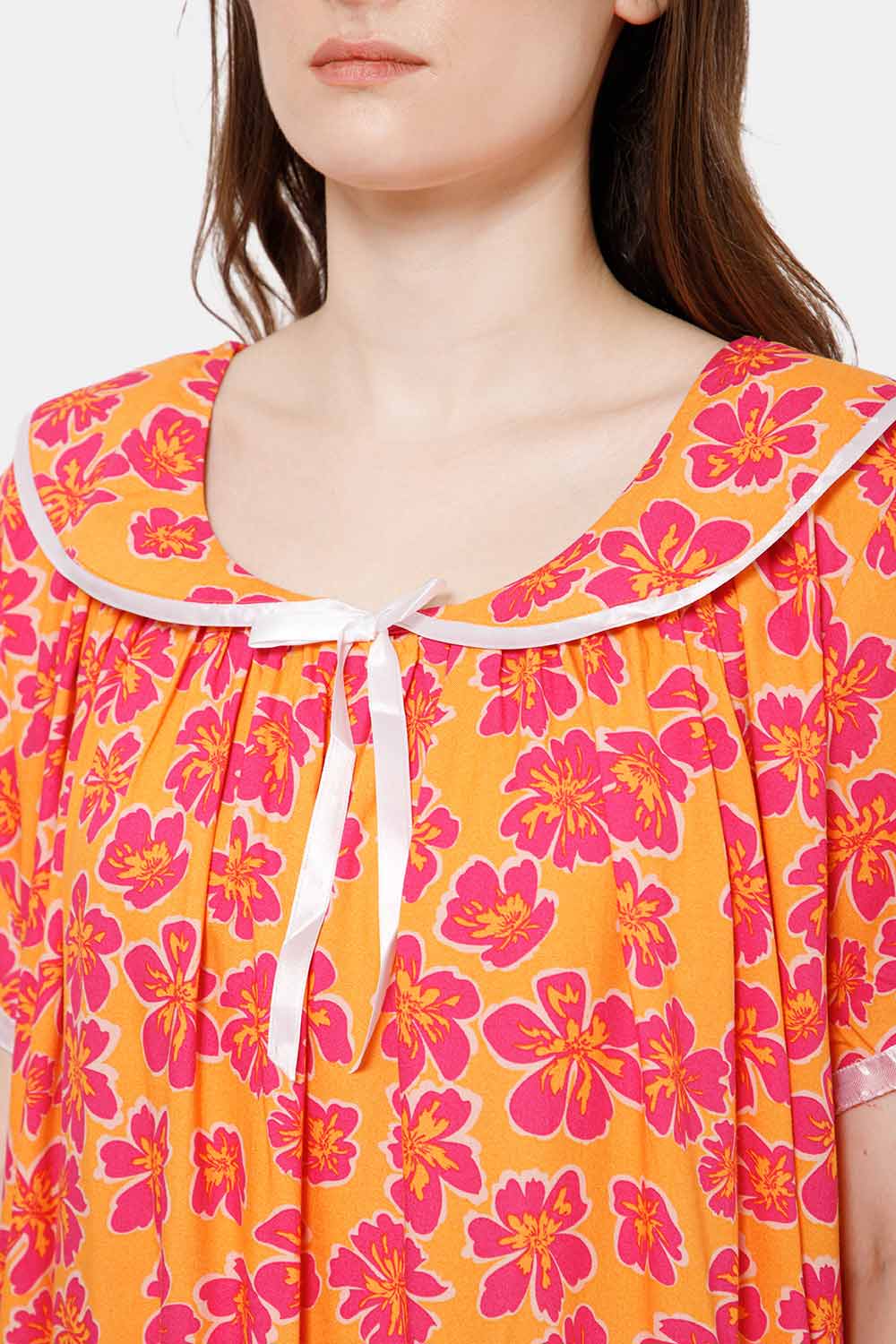 Naidu Hall Detailed Lace Nighty with Peter Pan Collar Neck - Dark Pink - NT38