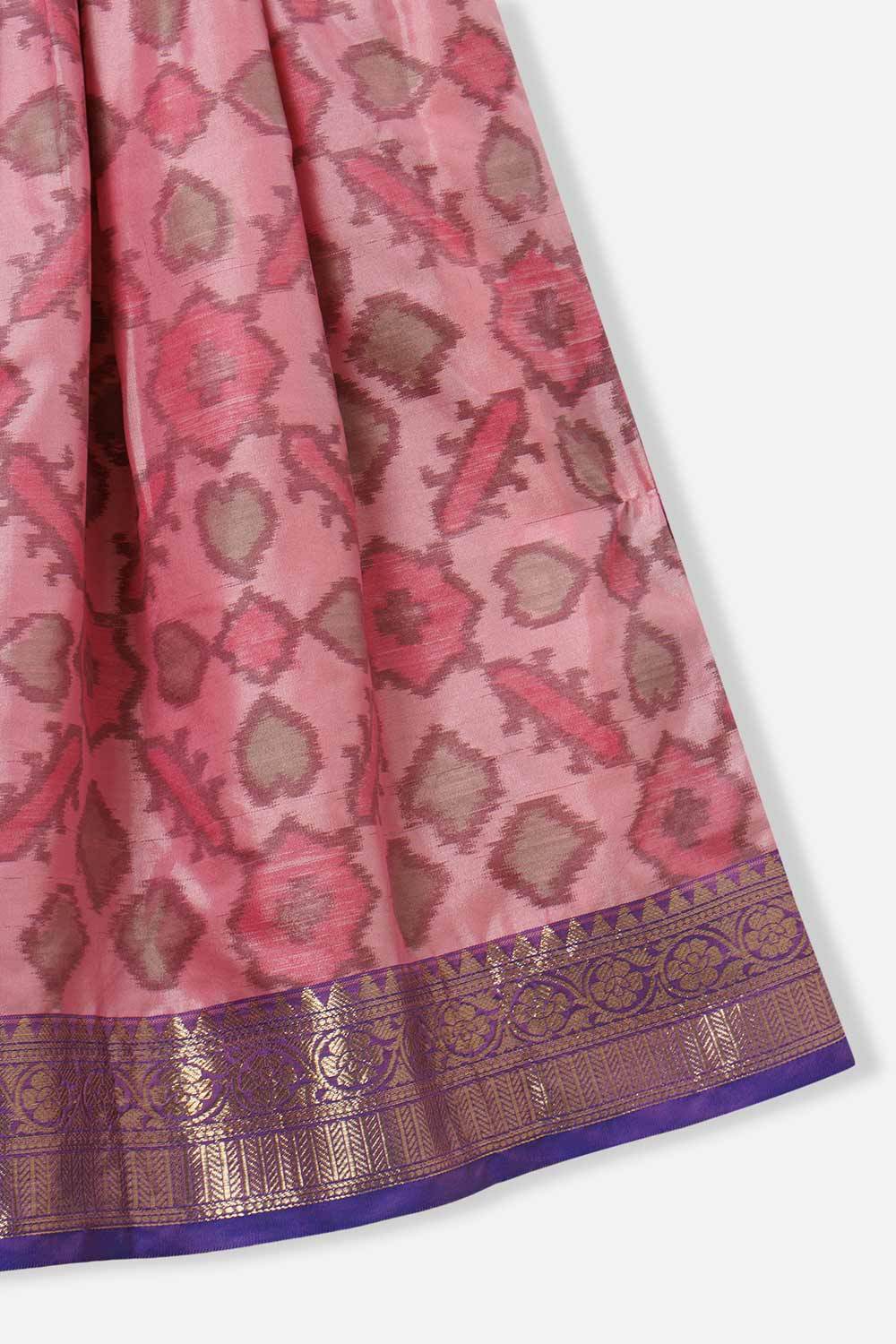 Chittythalli Girls’ Pavadai Set – V-Neck Embroidered Top with Puff Sleeves & Box-Pleated Brocade Skirt - Purple - PS38 - Naidu Hall Family Store