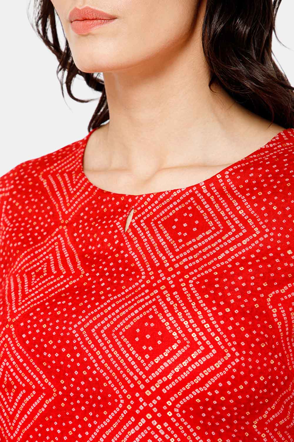 Mythri Women Knee Length Straight Kurtha - Red - KU44