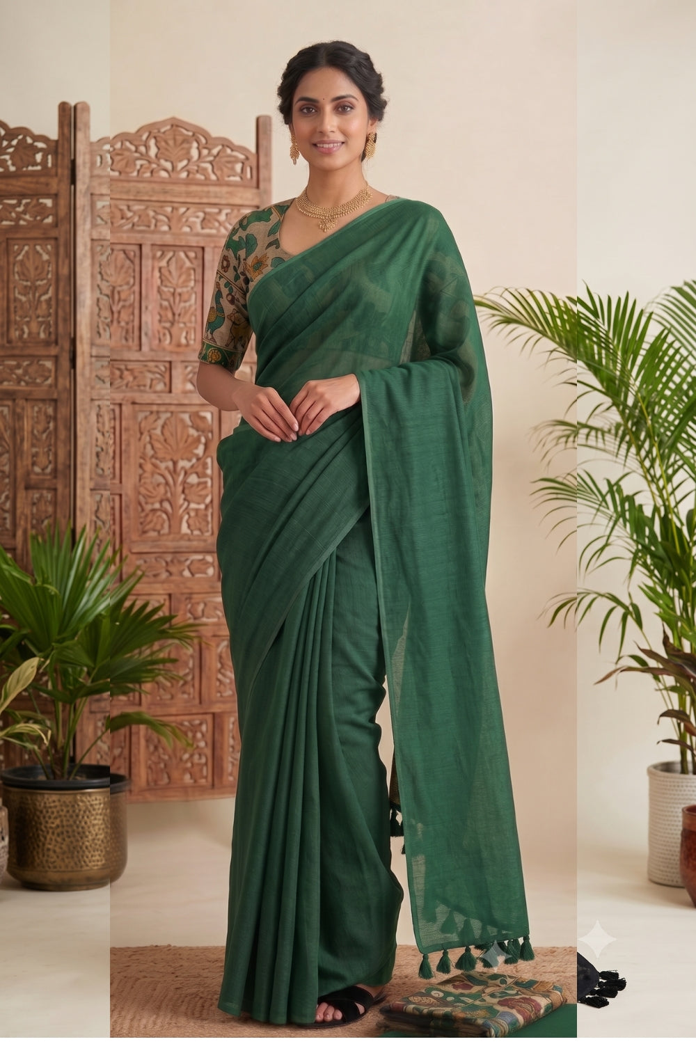 Women's Solid Cotton Blend Khadi Saree | Lightweight Ethnic Wear Saree for Daily Wear & Casual Outings - G359