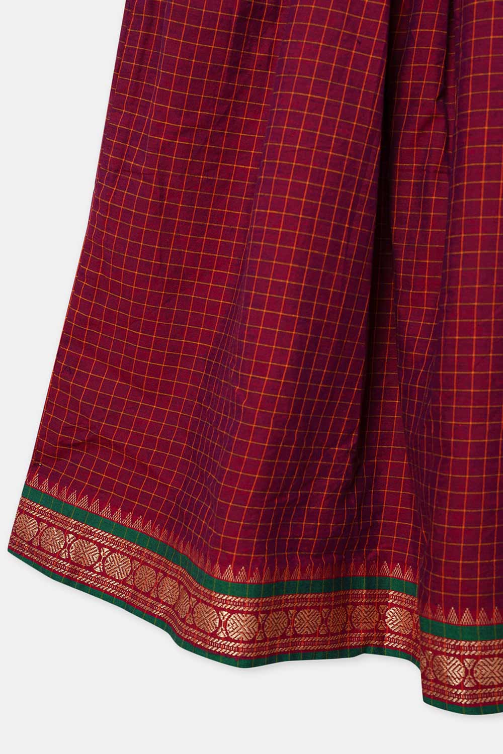 Chittythalli Girls Pavadai Set Cotton Ethnic Wear Mirror Work Puff Sleeve Top with Box Pleated Skirt- Maroon - PS88