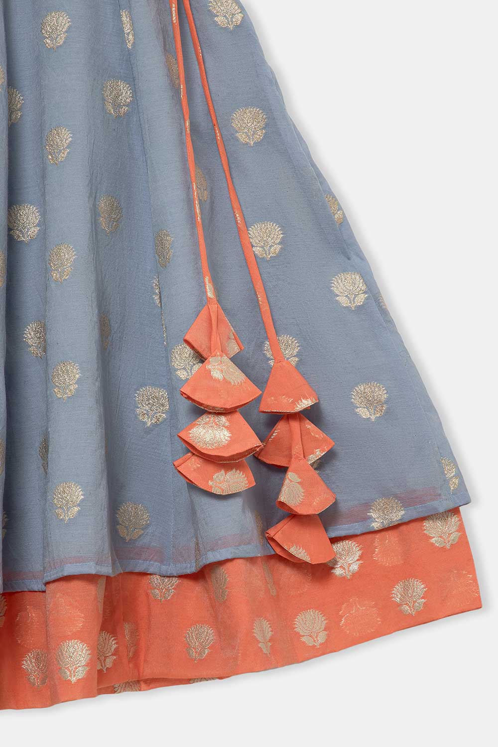 Chittythalli Girls Traditional Pavadai Set with Mandarin Collar Top and Double Layered Flared Skirt - Grey - PS70