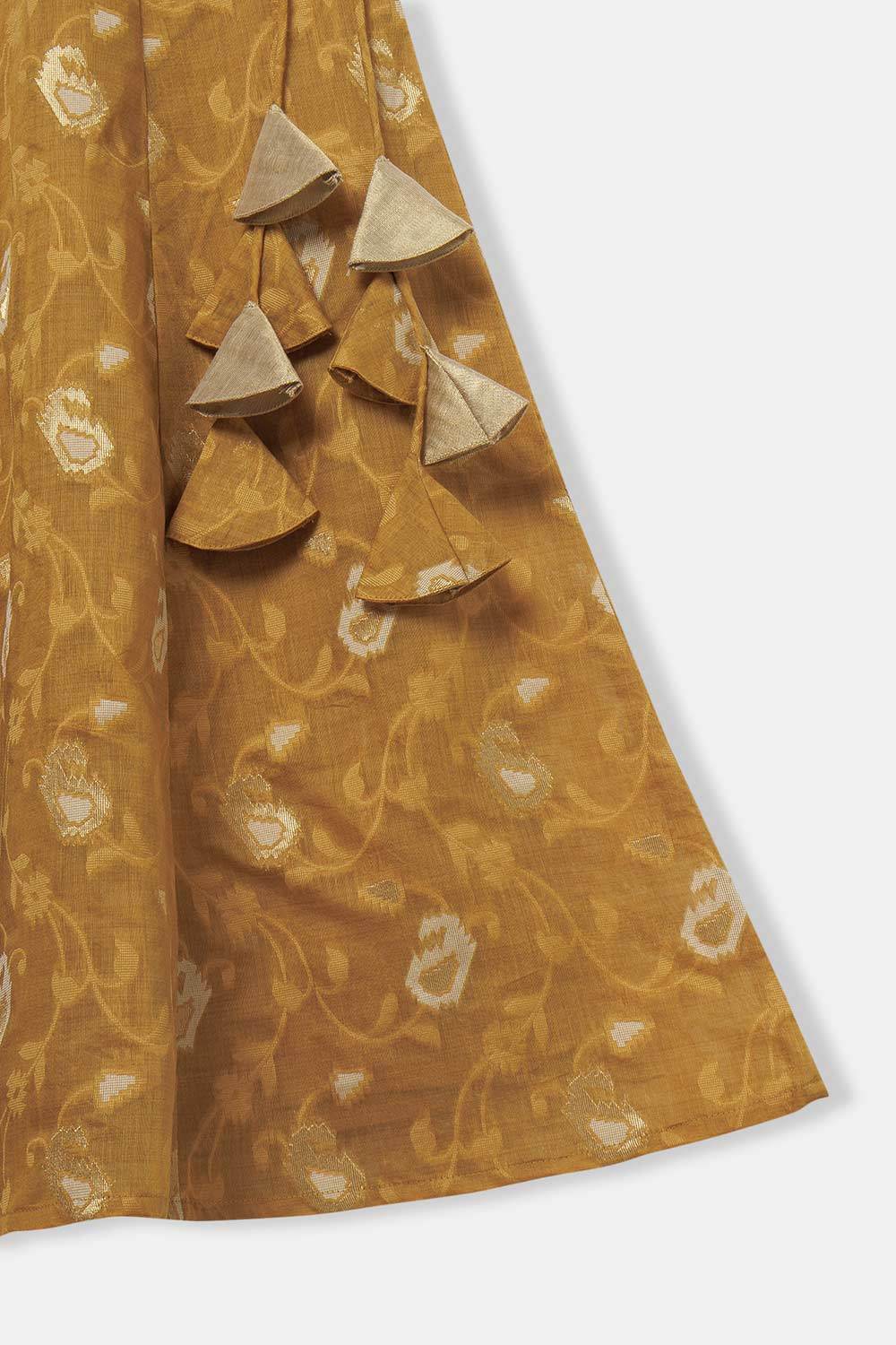 Chittythalli Girls’ Ethnic Pavadai Set – Sleeveless V-Neck Top with Flared Kali Skirt & Tassel Detailing - Mustard - PS60 - Naidu Hall Family Store