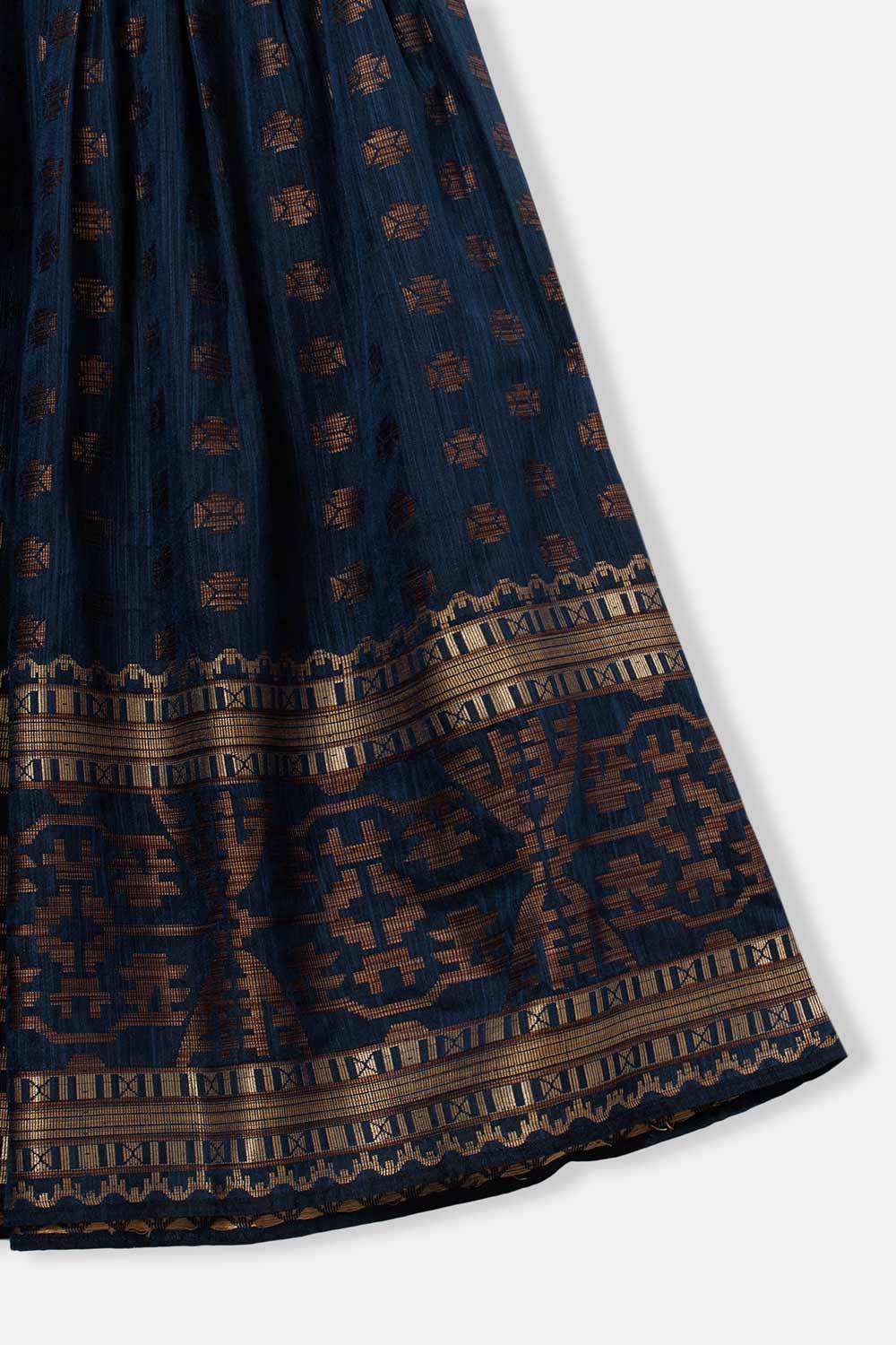 Chittythalli Girl's Pavadai Set – Sweetheart Neck Top with Ruffle Sleeves & Knife-Pleated Skirt - Blue - PS75 - Naidu Hall Family Store