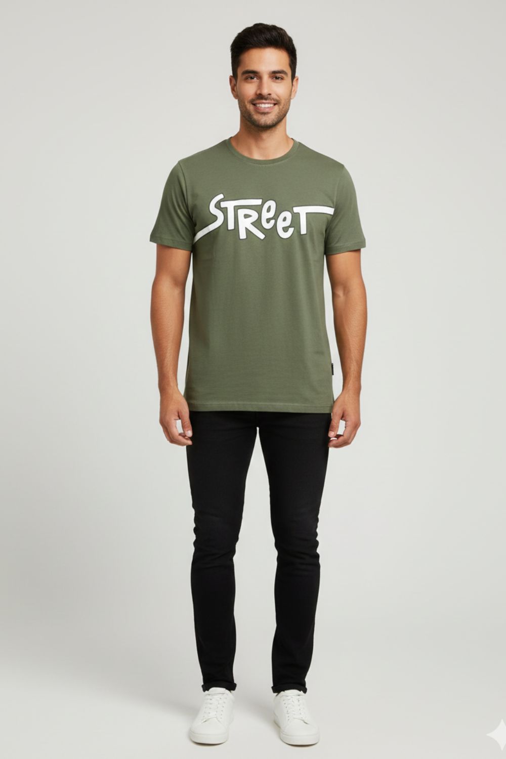 Enhance Men’s Cotton Graphic Printed Crew Neck T-Shirt | Street Style Round Neck Half Sleeve Everyday Wear - Olive - TG09