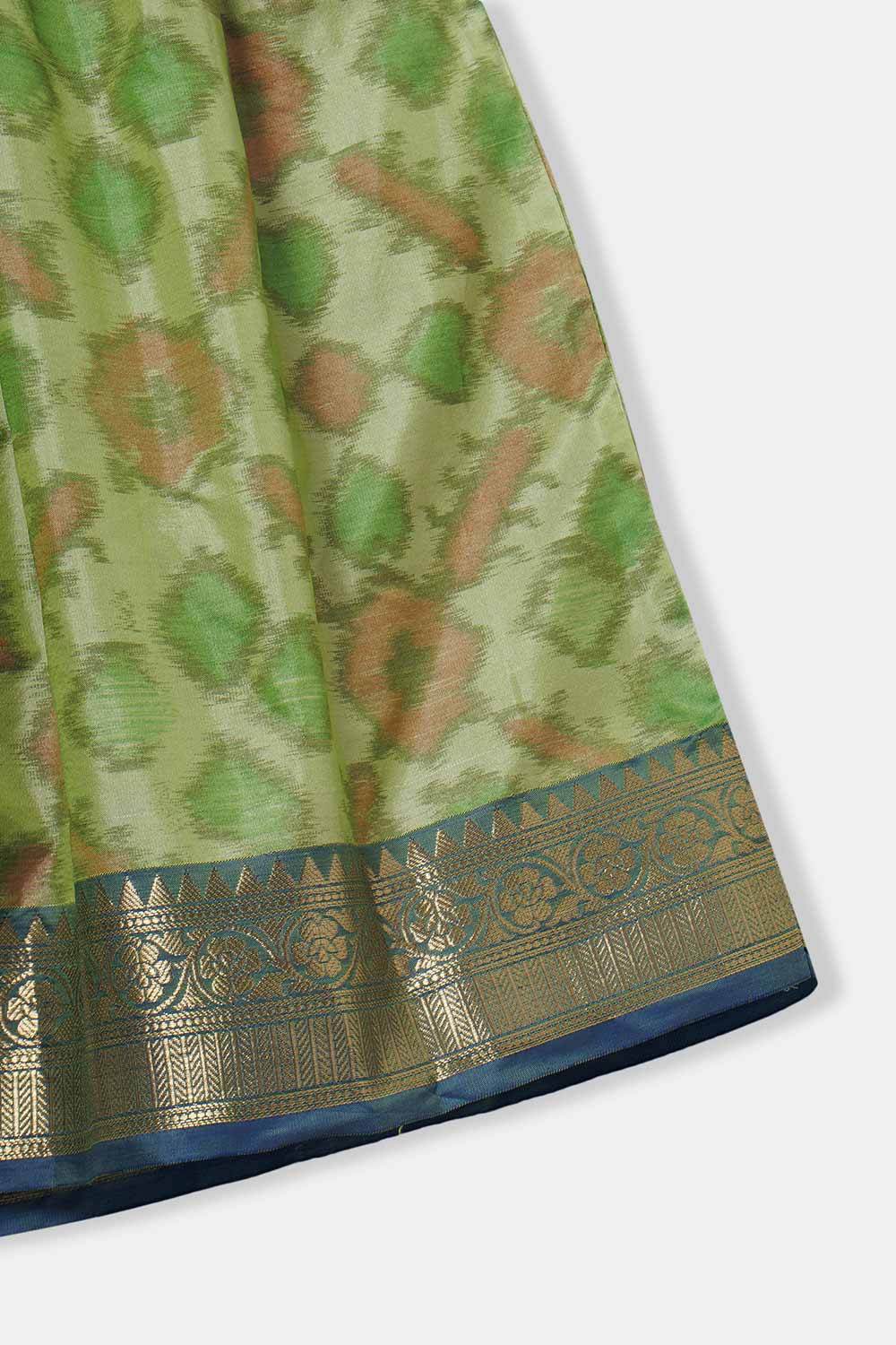 Chittythalli Girls’ Pavadai Set – V-Neck Embroidered Top with Puff Sleeves & Box-Pleated Brocade Skirt - Green - PS38 - Naidu Hall Family Store