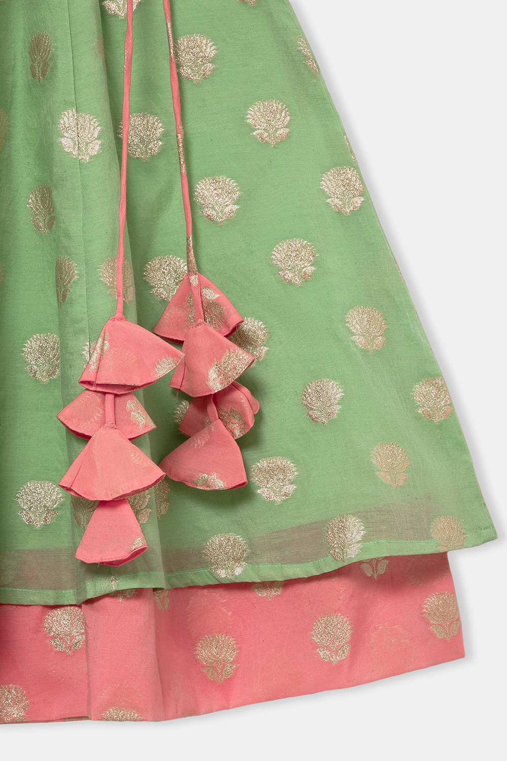 Chittythalli Girls Traditional Pavadai Set with Mandarin Collar Top and Double Layered Flared Skirt - Green - PS70