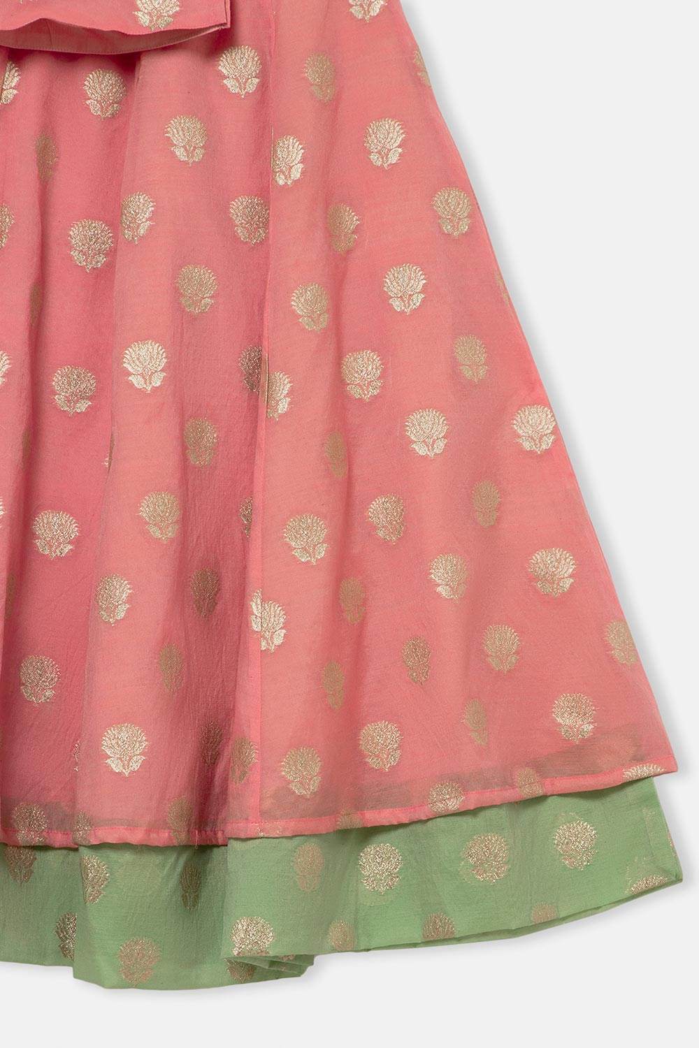 Chittythalli Girls Traditional Pavadai Set with Mandarin Collar Top and Double Layered Flared Skirt - Peach - PS70 - Naidu Hall Family Store