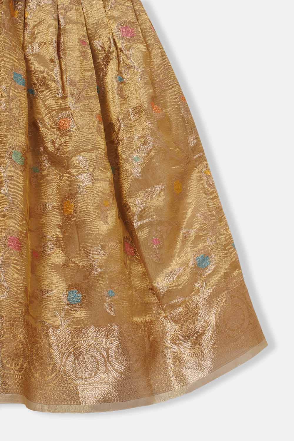Chittythalli Girls Traditional Pavadai Set – Sweetheart Neck Pleated Top with Box-Pleated Skirt | Ethnic Wear - Gold - PS81 - Naidu Hall Family Store
