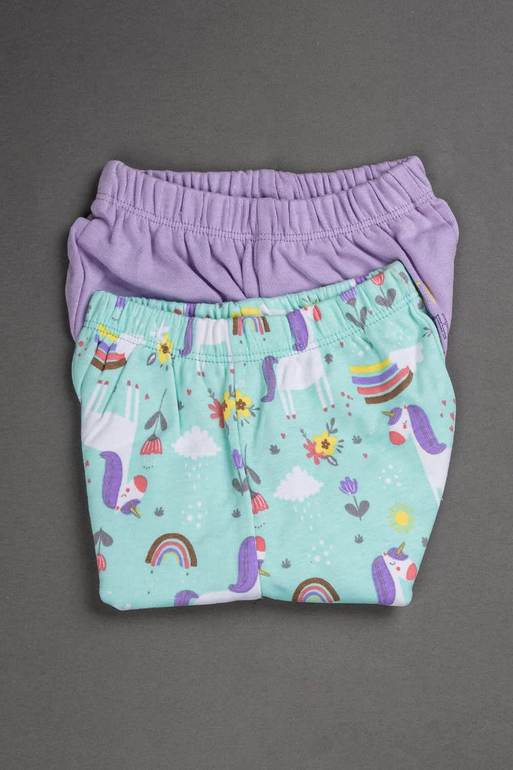 Oh Baby Cotton Interlock Knit Animal Print Shorts Pack Of - 2 - Lilac & Assorted - R205 - Naidu Hall Family Store