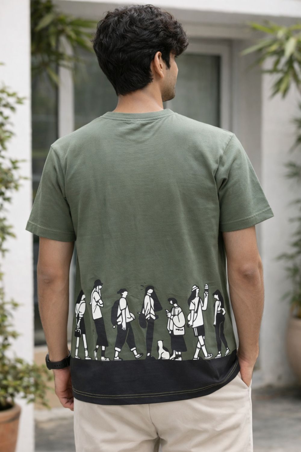 Enhance Men’s Cotton Graphic Printed Crew Neck T-Shirt | Street Style Round Neck Half Sleeve Everyday Wear - Olive - TG09