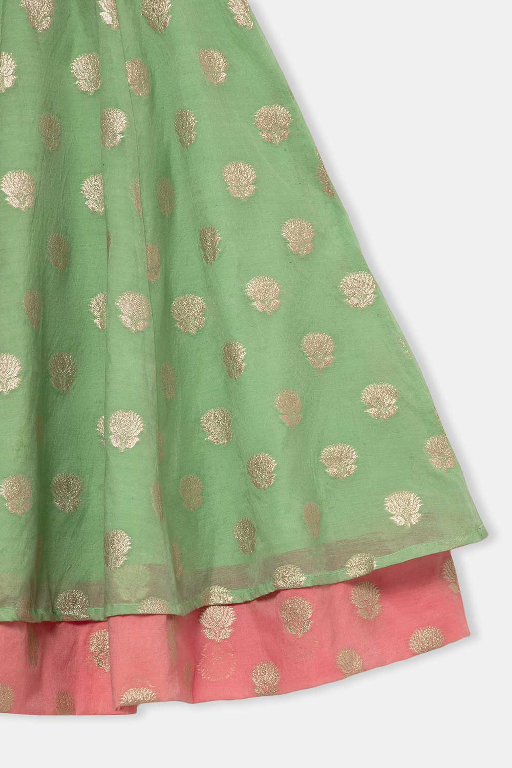 Chittythalli Girls Traditional Pavadai Set with Mandarin Collar Top and Double Layered Flared Skirt - Green - PS70