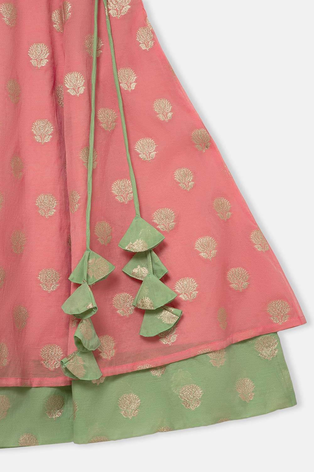 Chittythalli Girls Traditional Pavadai Set with Mandarin Collar Top and Double Layered Flared Skirt - Peach - PS70 - Naidu Hall Family Store
