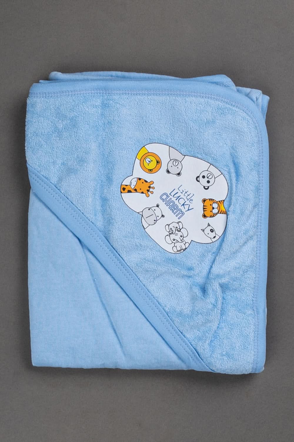 Oh Baby Cotton Interlock Terry Knit Animal Print Hooded Towel - Sky Blue- Ht04