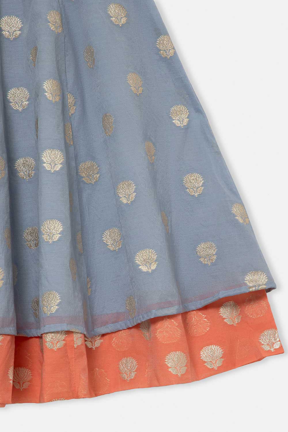 Chittythalli Girls Traditional Pavadai Set with Mandarin Collar Top and Double Layered Flared Skirt - Grey - PS70
