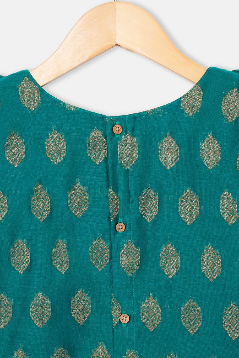 Chittythalli Girls Pavadai Set with Two-Layer Ruffle Top & Tassel-Detail Kali Skirt - Teal Green - PS79 - Naidu Hall Family Store