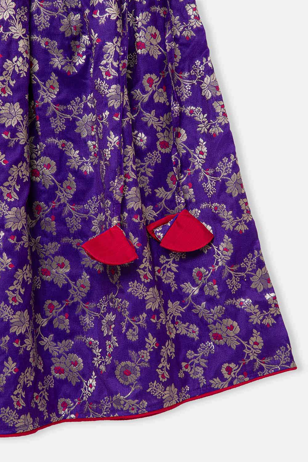 Chittythalli Girls Pavadai Set – Cotton Blouse with Brocade Collar & Zari Embroidery, Box Pleated Skirt - Pink - PS80