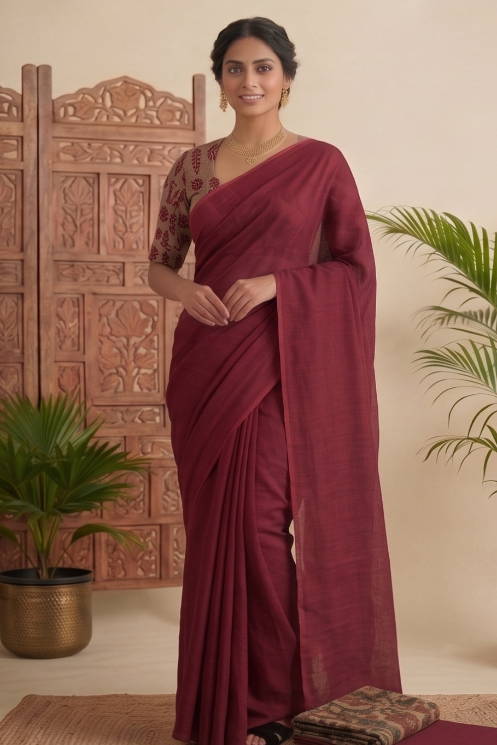 Women's Solid Cotton Blend Khadi Saree | Lightweight Ethnic Wear Saree for Daily Wear & Casual Outings - G359