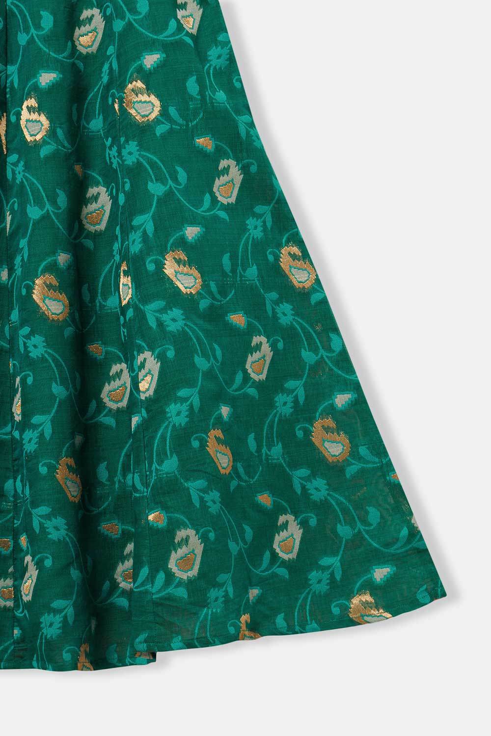 Chittythalli Girls’ Ethnic Pavadai Set – Sleeveless V-Neck Top with Flared Kali Skirt & Tassel Detailing - Teal Green - PS60 - Naidu Hall Family Store