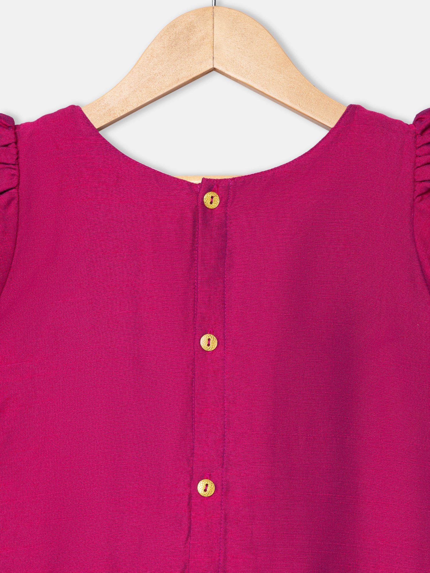 Chittythalli Round Neck Puff Sleeve Top with Embroidery & Tassel Detailed Kali Skirt - Magenta - PS78