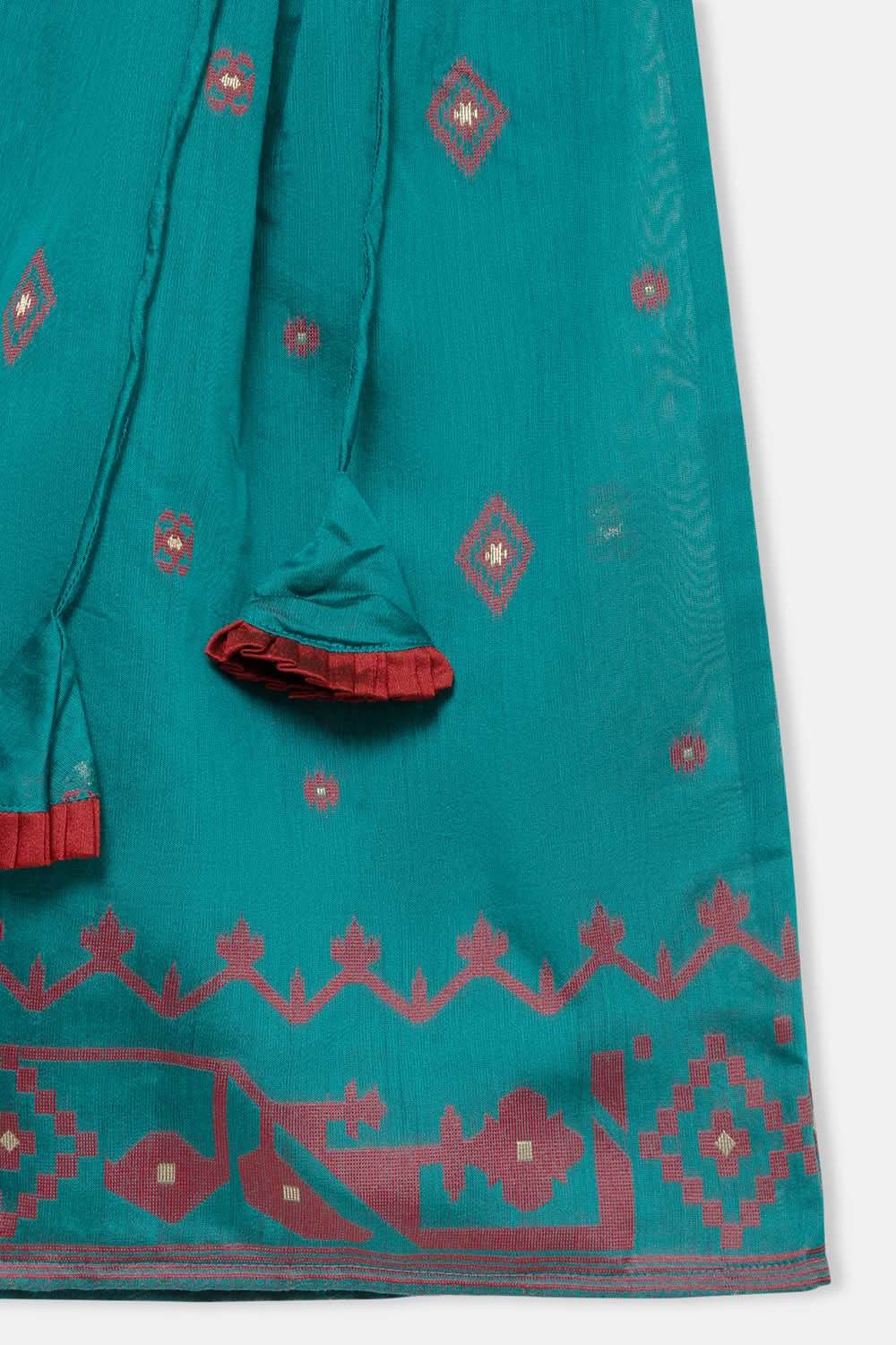 Chittythalli Girls 3-Piece Pavadai Set Spaghetti Strap Inner Box Pleat Skirt Embroidered Overcoat - Orange - PS74 - Naidu Hall Family Store