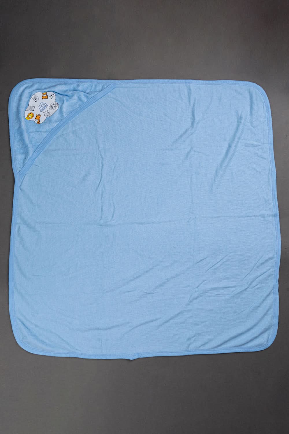 Oh Baby Cotton Interlock Terry Knit Animal Print Hooded Towel - Sky Blue- Ht04