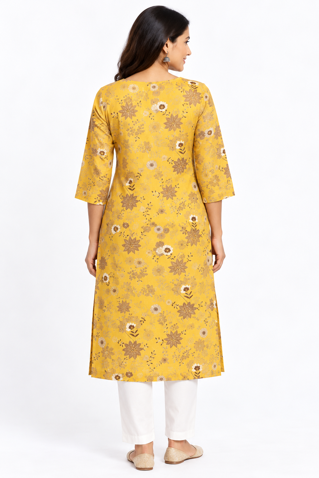 Women's Prints Cotton Blend Kurti with Round Neck, 3/4 Sleeve and Regular Fit - Below Knee | Casual Ethnic Wear Kurti for Daily Wear & Casual Outings - 3471