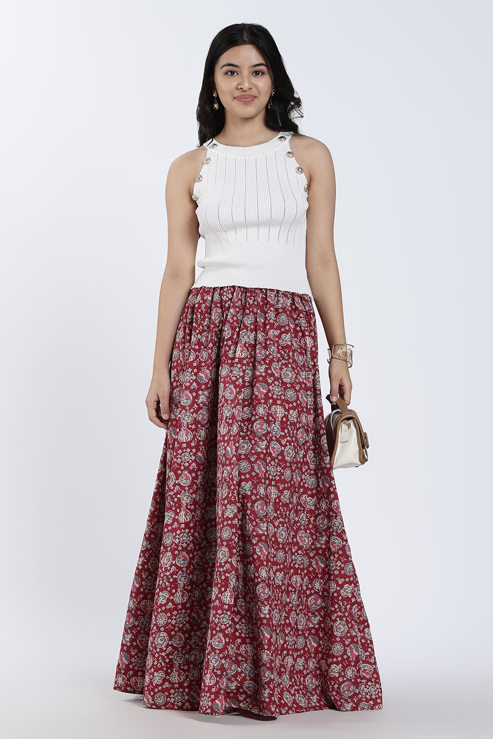Mythri Women’s Cotton Blend Kali Skirt – Full Length Jaipur Print Flared Ethnic Skirt for Women - SK05