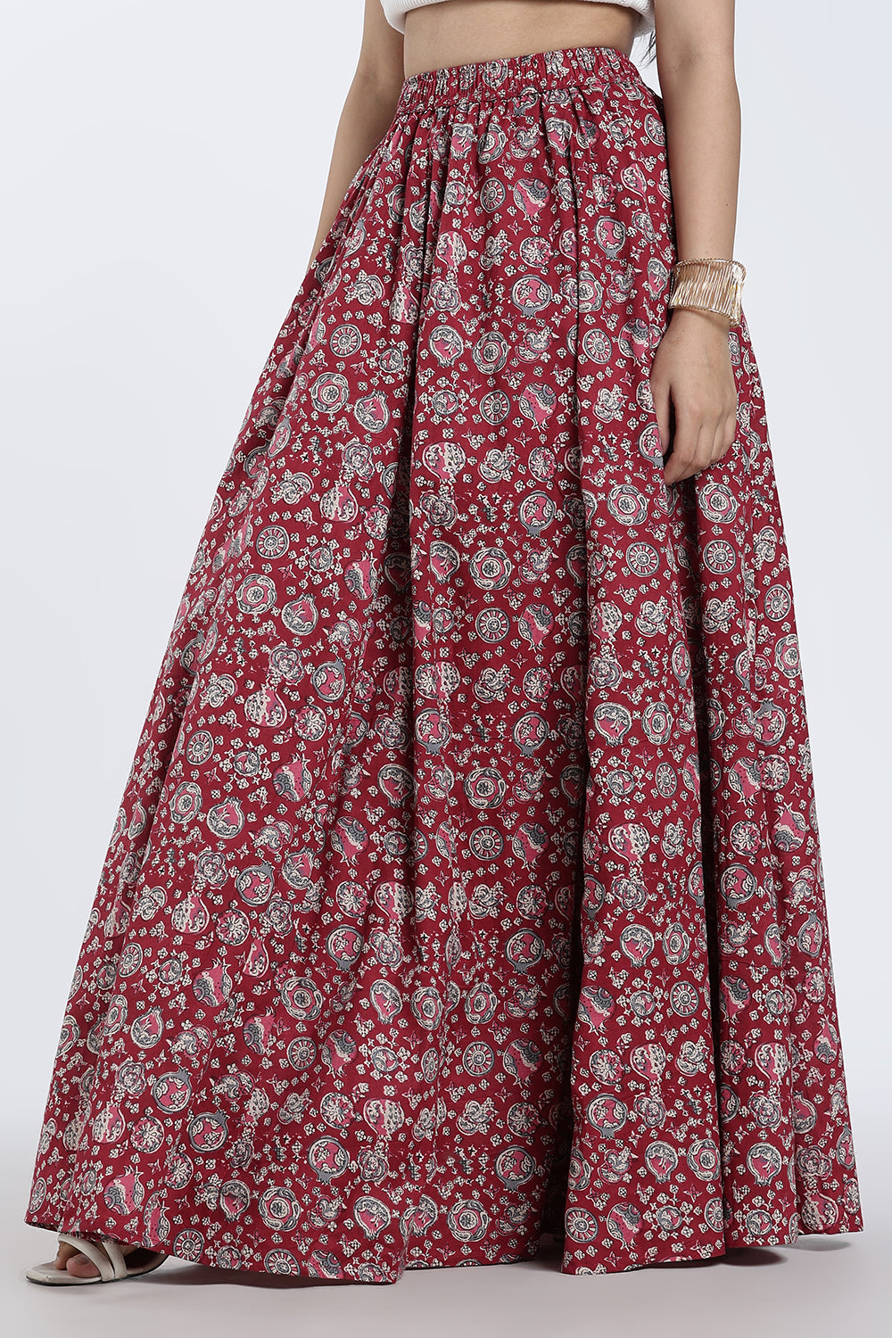 Mythri Women’s Cotton Blend Kali Skirt – Full Length Jaipur Print Flared Ethnic Skirt for Women - SK05