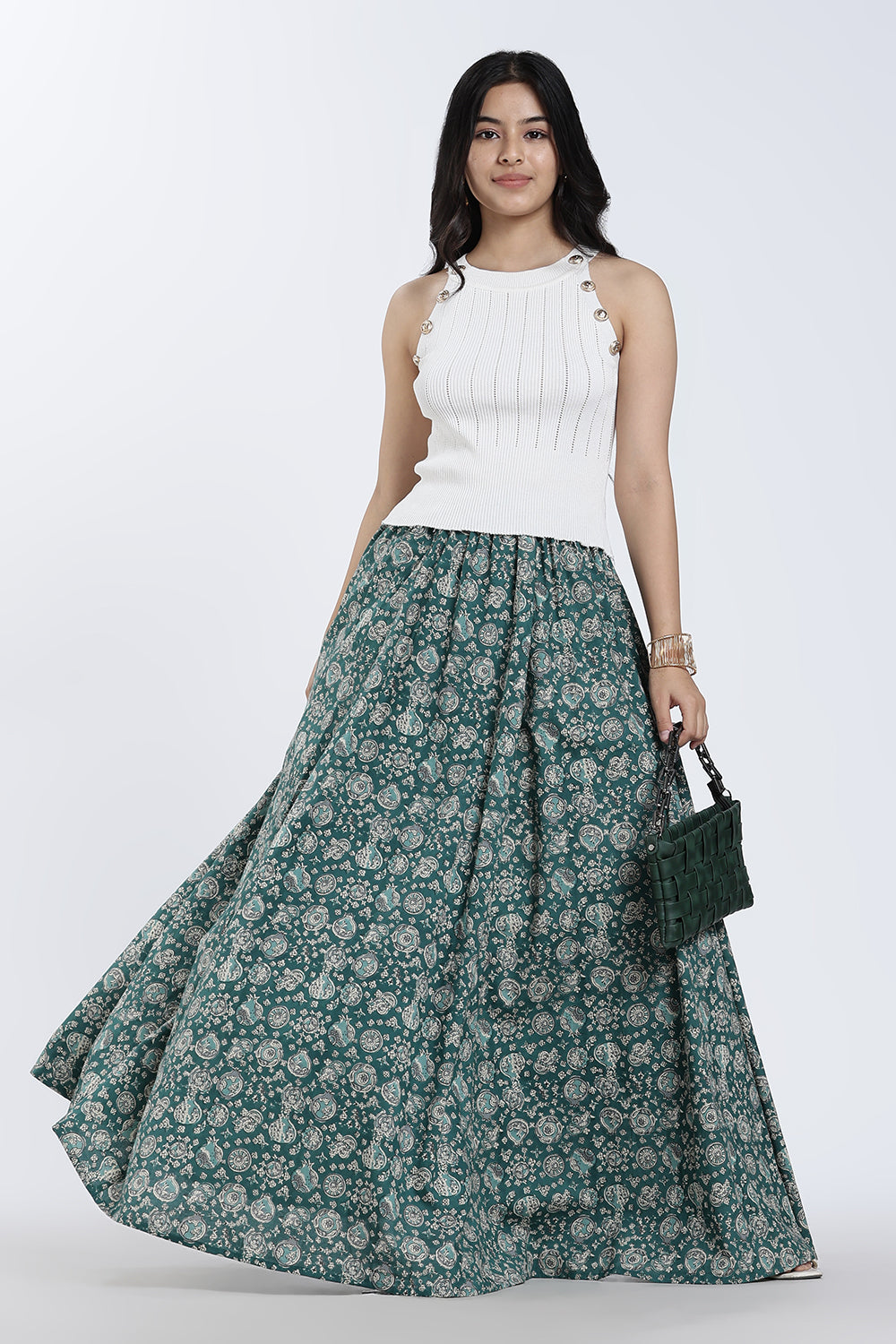 Mythri Women’s Cotton Blend Kali Skirt – Full Length Jaipur Print Flared Ethnic Skirt for Women - SK05