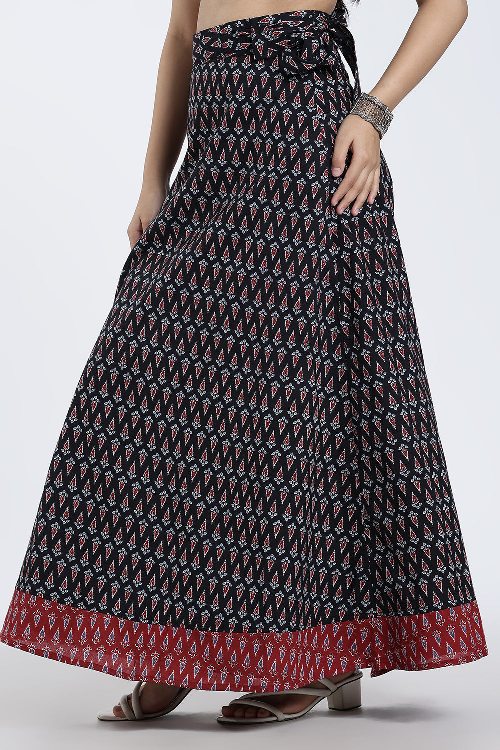 Mythri Women’s Geometric Print Wrap Skirt – Cotton Blend Tie-Up Long Skirt for Women | Indo-Western Casual Wear - SK08