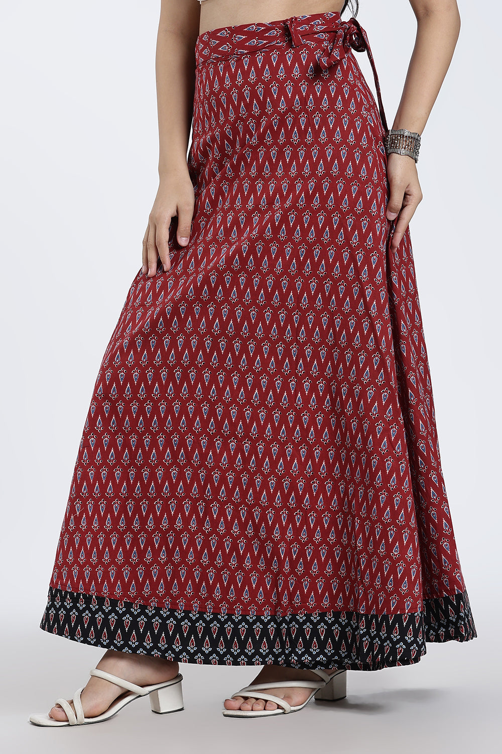 Mythri Women’s Geometric Print Wrap Skirt – Cotton Blend Tie-Up Long Skirt for Women | Indo-Western Casual Wear - SK08