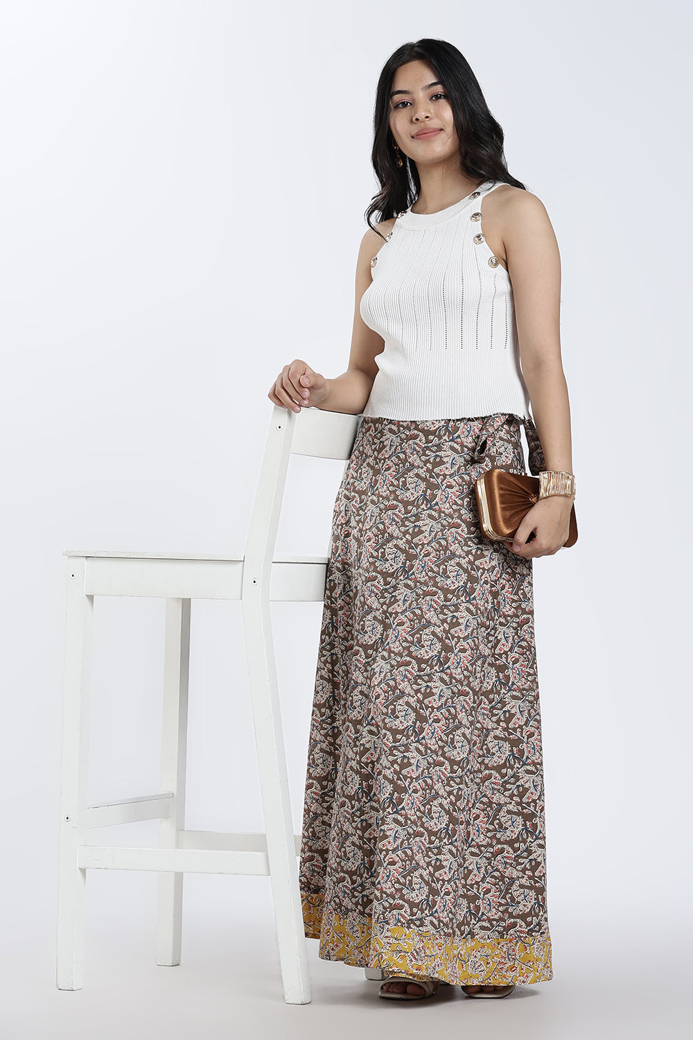 Mythri Women’s Geometric Print Wrap Skirt – Cotton Blend Tie-Up Long Skirt for Women | Indo-Western Casual Wear - SK08