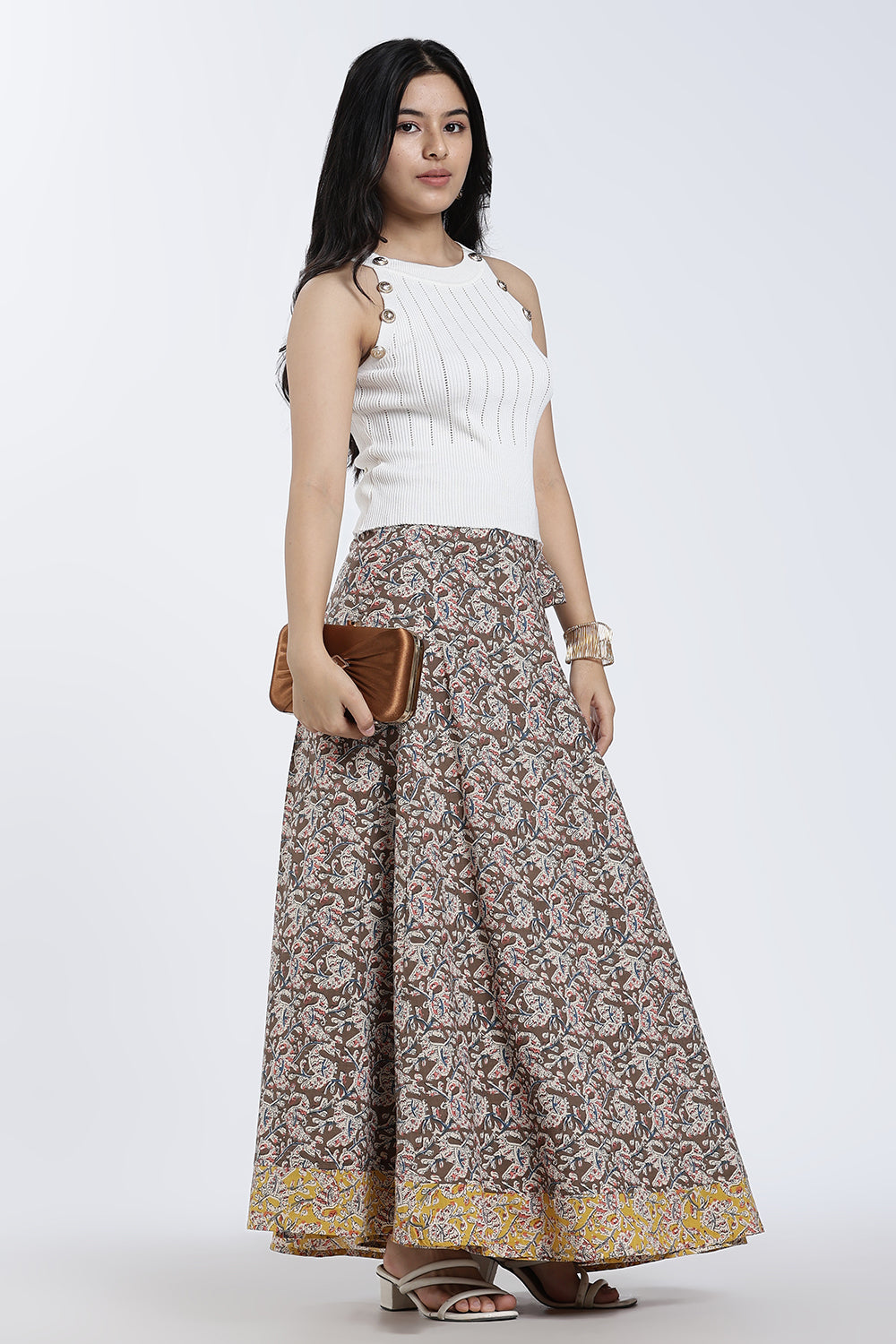 Mythri Women’s Geometric Print Wrap Skirt – Cotton Blend Tie-Up Long Skirt for Women | Indo-Western Casual Wear - SK08