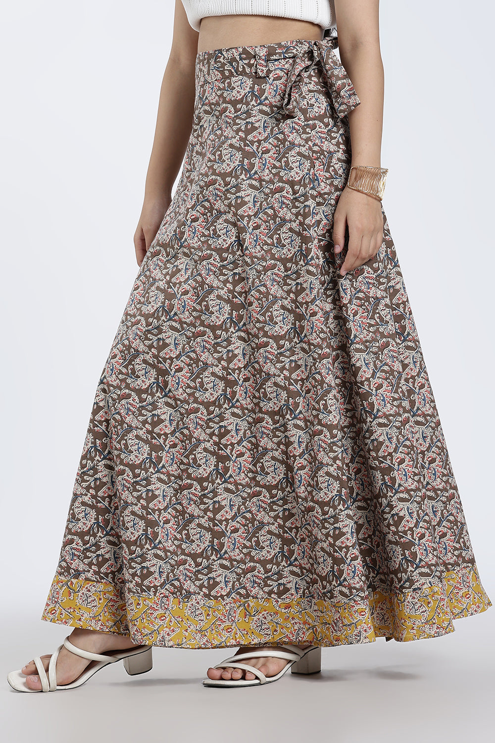 Mythri Women’s Geometric Print Wrap Skirt – Cotton Blend Tie-Up Long Skirt for Women | Indo-Western Casual Wear - SK08