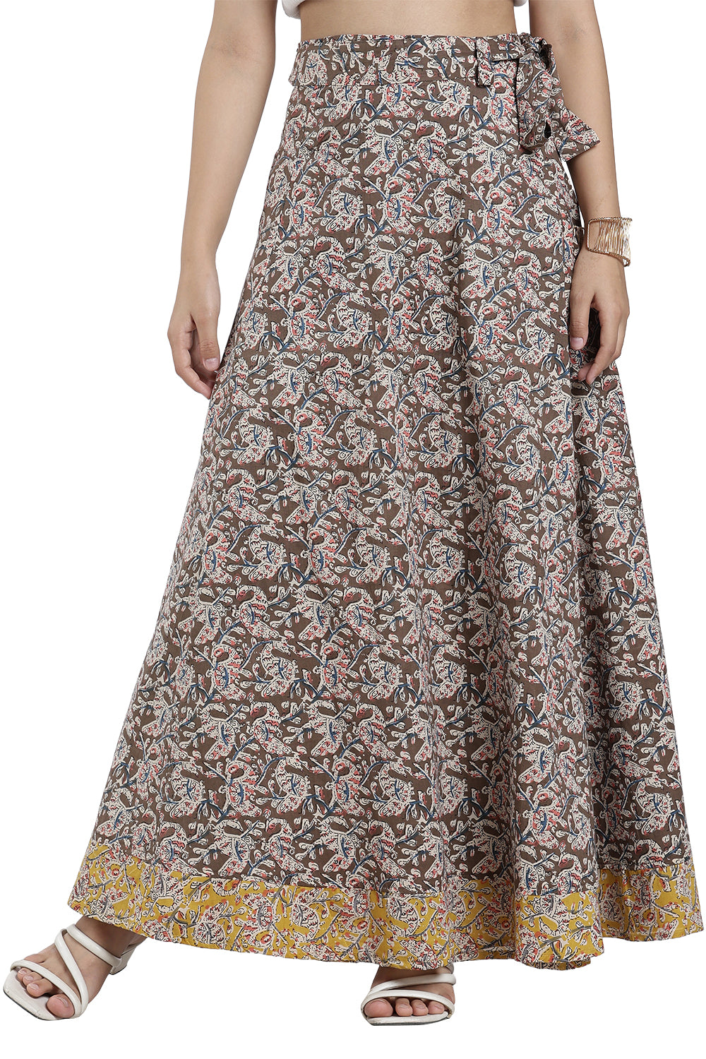 Mythri Women’s Geometric Print Wrap Skirt – Cotton Blend Tie-Up Long Skirt for Women | Indo-Western Casual Wear - SK08