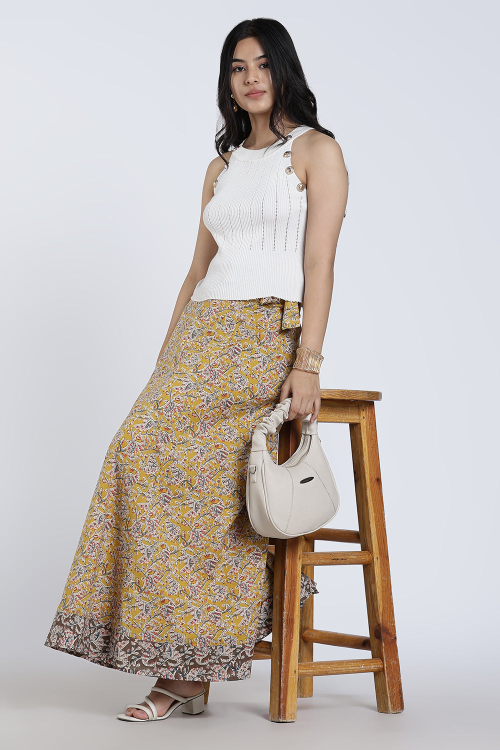 Mythri Women’s Geometric Print Wrap Skirt – Cotton Blend Tie-Up Long Skirt for Women | Indo-Western Casual Wear - SK08