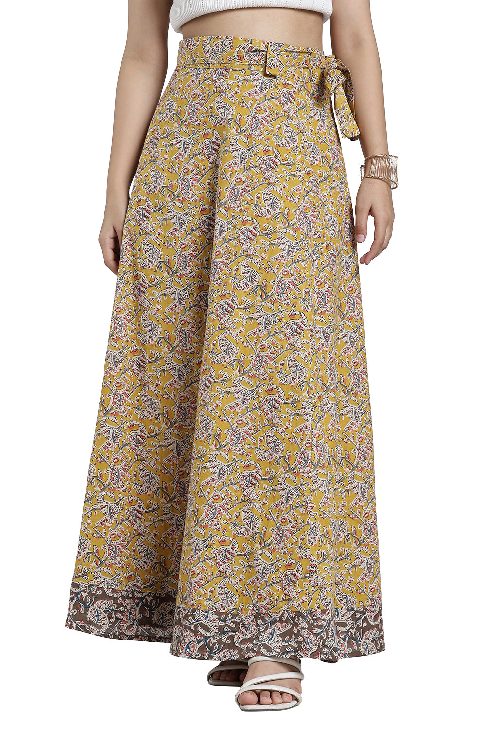 Mythri Women’s Geometric Print Wrap Skirt – Cotton Blend Tie-Up Long Skirt for Women | Indo-Western Casual Wear - SK08