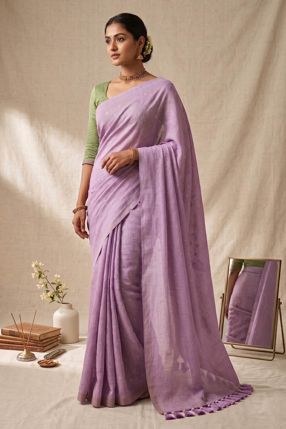 Womens purple Cotton Rich Saree with Blouse – Embroidered Saree for Women | Festive & Party Wear Ethnic Saree - WS03