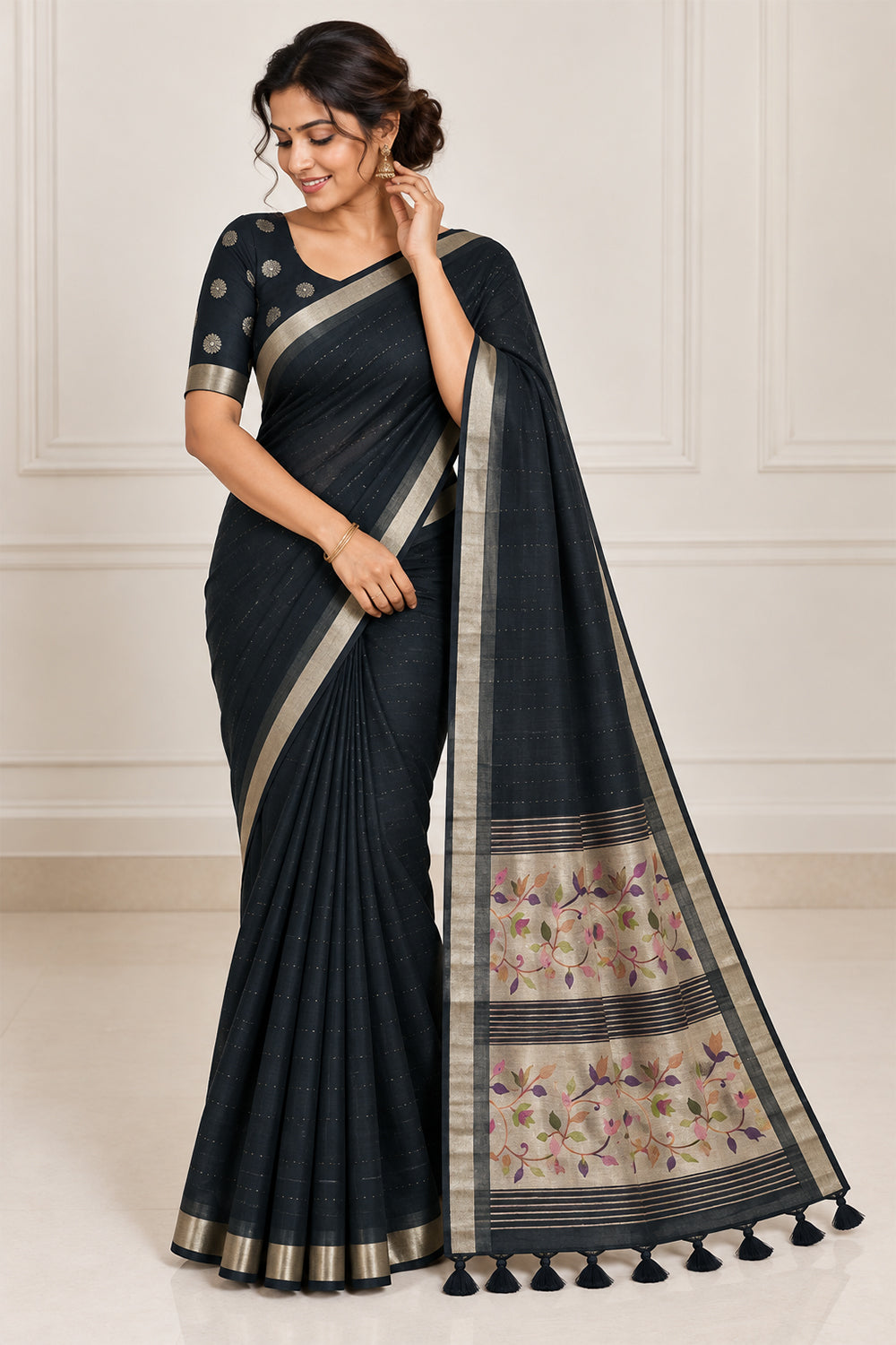 Women's Cotton Blend Tissue Jacquard Saree | Elegant Woven Festive & Wedding Saree | M045