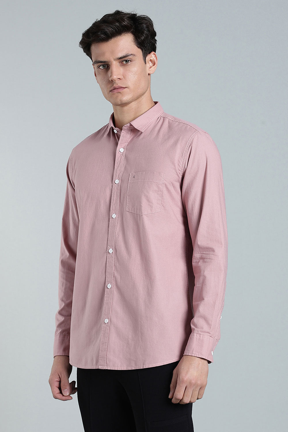 Enhance Men’s Solid Cotton Casual Shirt – Full Sleeves, Patch Pocket & Button Placket - Dark Pink - SA14
