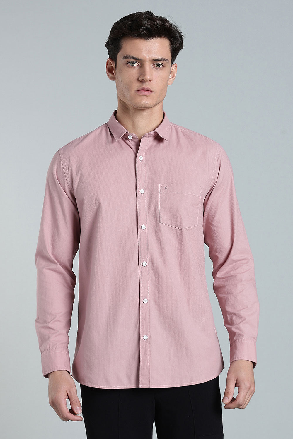 Enhance Men’s Solid Cotton Casual Shirt – Full Sleeves, Patch Pocket & Button Placket - Dark Pink - SA14
