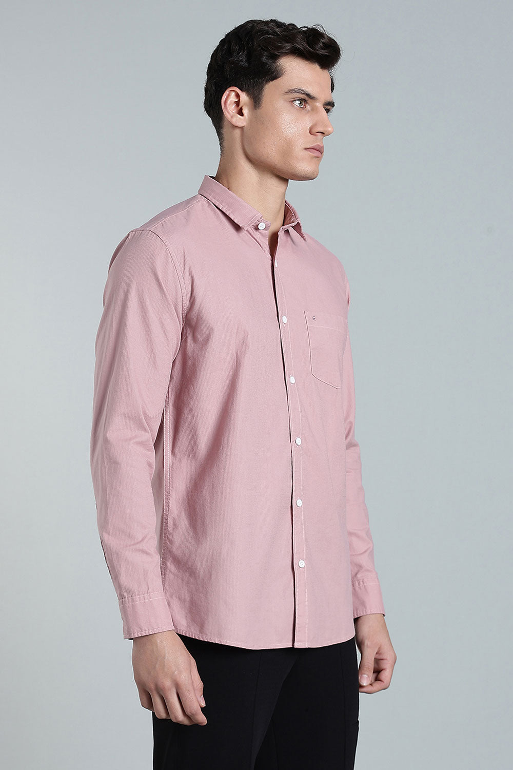 Enhance Men’s Solid Cotton Casual Shirt – Full Sleeves, Patch Pocket & Button Placket - Dark Pink - SA14